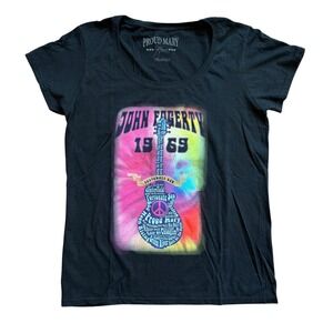 John Fogerty Proud Mary 1969 Graphic Tee Black Scoop Neck T-Shirt Womens Medium